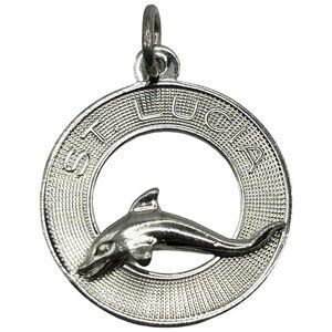 925 Sterling Silver St. Lucia Caribbean Dolphin Round Charm/Pendant